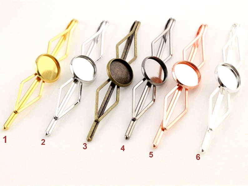 10pcs 12mm Charm Hair Clips Hairpin Blank Base Setting Cabochon Bezel Tray
