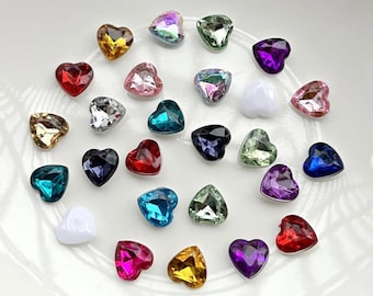 50pcs 8mm Charm Heart Rhinestone Point Back For Jewelry Making