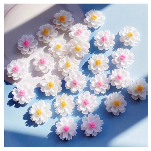 60pcs Charm White Flower Resin Flatback Cabochon For Jewelry Making