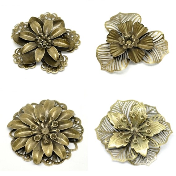 crafts-30pcs-bracelet-connector-charms-filigree-flower-beads-silver