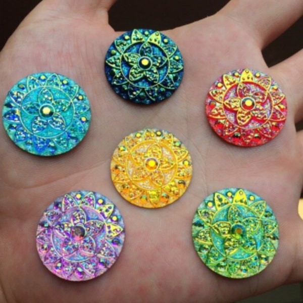 12pcs 25mm AB Color Round Flower Resin Flatback For Jewelry Making