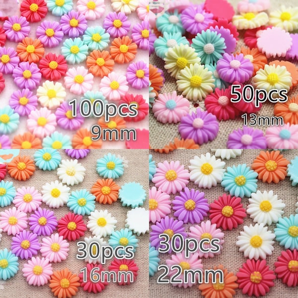 9/13/16/22/26mm Daisy Flower Resin Flatback Cabochon For Jewelry Making