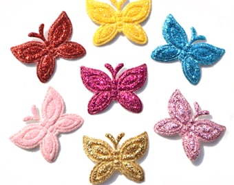 30pcs Mixed Glitter Butterfly Patch Applique For Craft Decoration