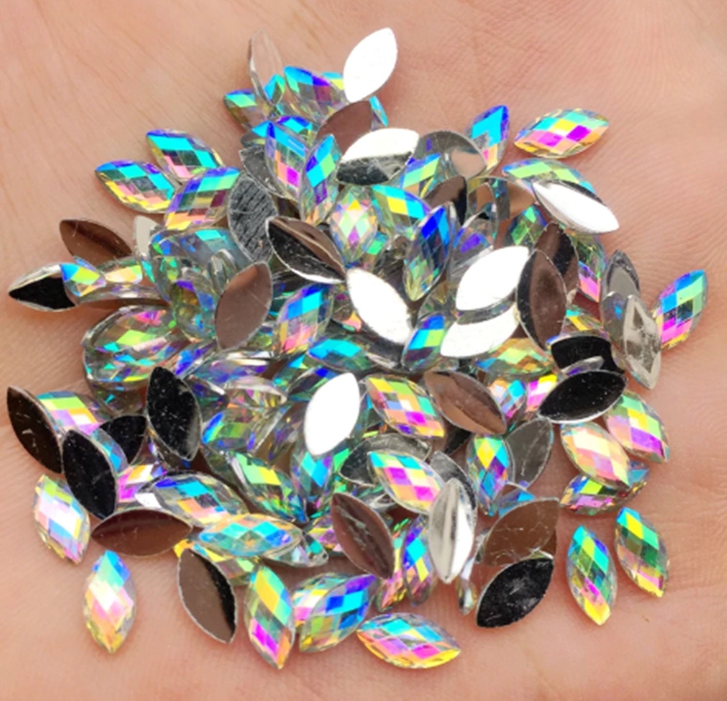 Horse Eye Crystal Sew on Rhinestones Flatback Rhinestones for Clothes Crafts Sewing Beads Decorations K9 Glass (9x18mm 36pcs)