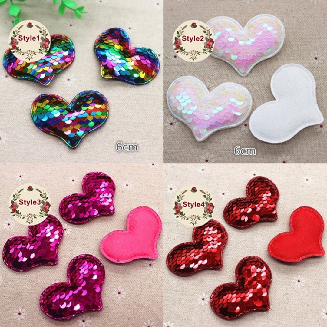 Set of 5 Sequined Heart Iron On Patches - DIY Fabric Decoration Love  Applique