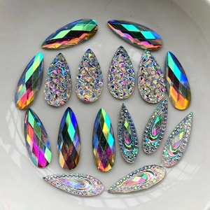 Strass a goccia di colore AB con retro piatto per la creazione di gioielli