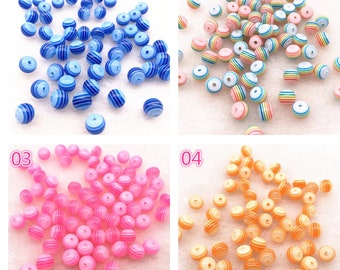 50pcs 6mm 8mm Round Striped Beads For Jewelry Making Bracelet Necklace