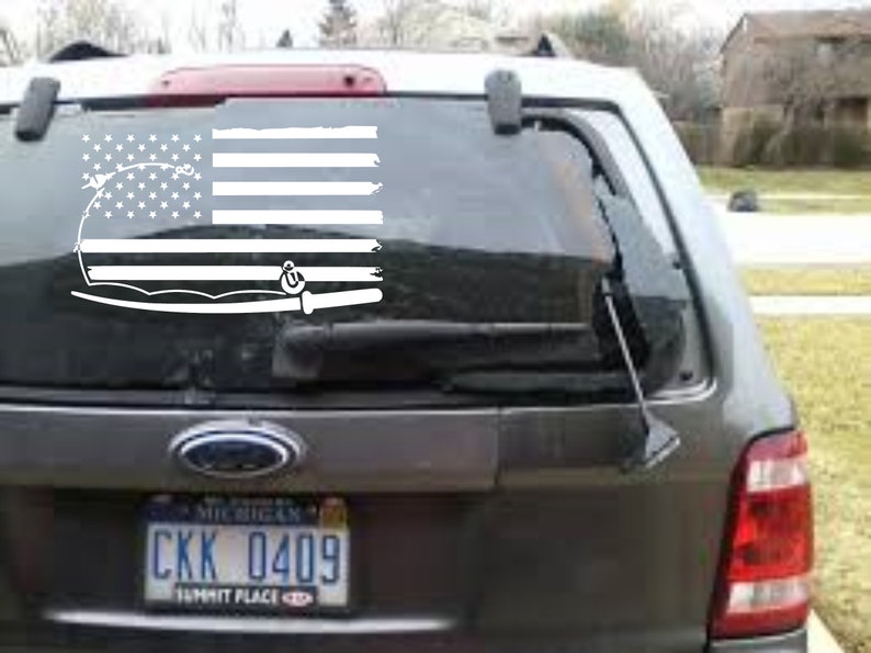 Fishing american usa army american tattered flag vinyl decal sticker for cars trucks windows laptops campers and much more