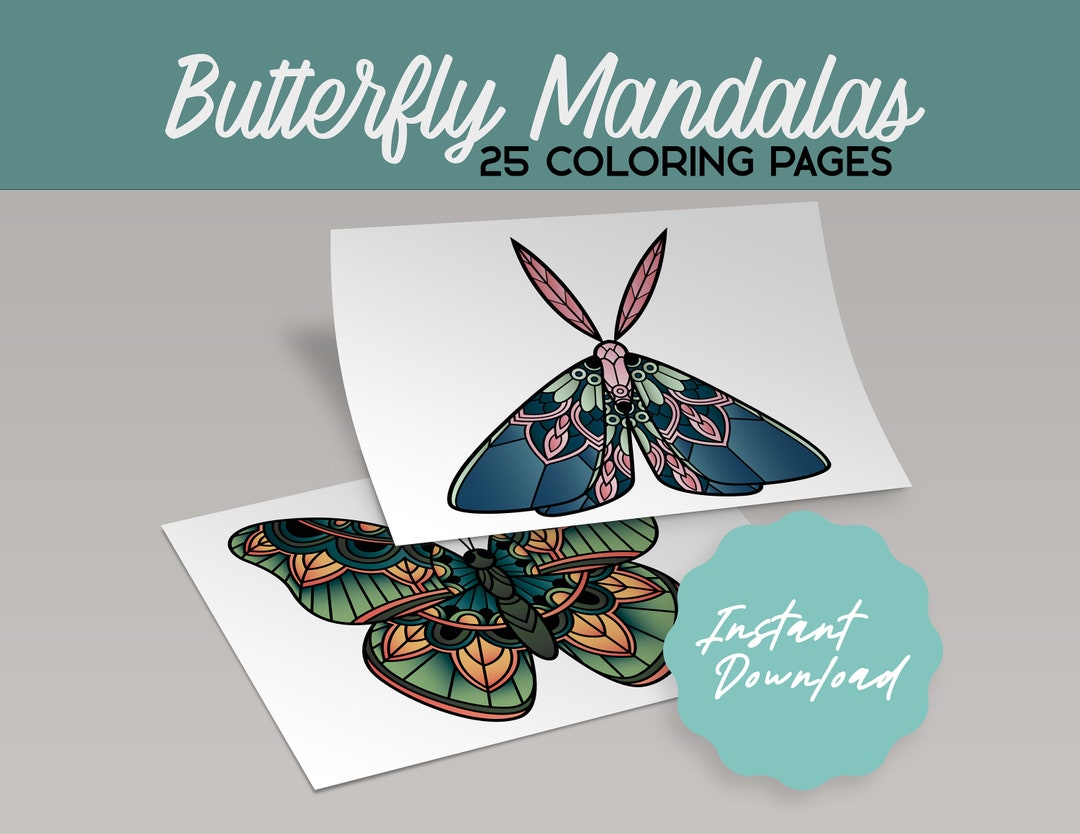 Butterfly Mandala Coloring Pages DIGITAL Printable - 25 Unique High ...