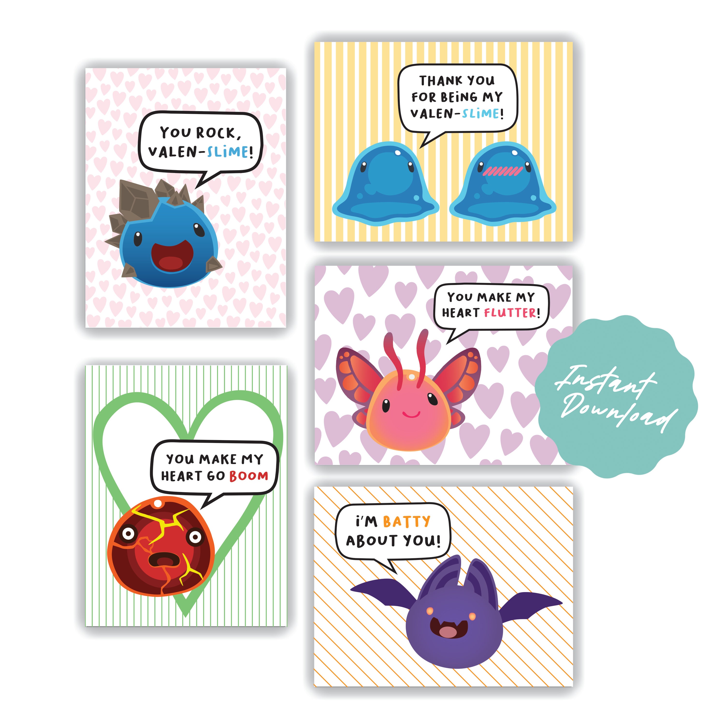 Printable Valen Slime Rancher Valentine's Day Cards - 9 Unique Printable Cards - Valen ...