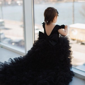 Black Tutu 1st Birthday Dress, Prom Ball Gown, Flower Girl Dress With Train, Multilayered Toddler Dress, Special Occasion Princess Outfit