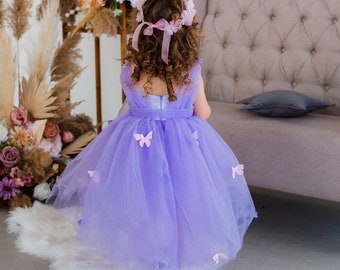 Butterfly Birthday Baby Girl Dress, READY TO SHIP, Lavender First Birthday Dress, Tutu Toddler Dress With Butterflies, Fast Delivery