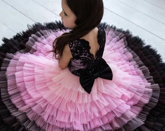 Pink and black dress combination top