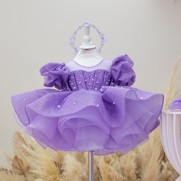 Purple Sparkling Birthday Baby Girl Dress, Graduation Puffy Gown, Pageant Tutu Knee Toddler Dress, Photoshoot, Dance, Special Event Wear