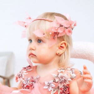 Coral Flower Girl Headband, Birthday Baby Girl Headband, Prom Crown, Special Occasion Hair Accessory, Wedding Bridesmaid Headpiece