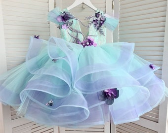 Floral Birthday Girl Dress, Tulle Flower Girl Dress, Tutu Knee Baby Dress, First Birthday Outfit, Special Occasion Dress, Prom Dress