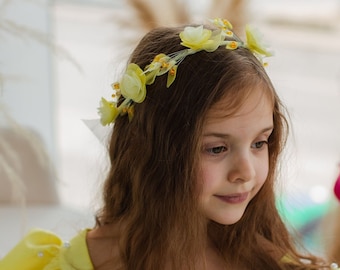 Yellow Floral Headband, Birthday Girl Grown, Flower Girl Headband, Hair Accessory, Party Headband, Prom Headband, Bridal Hair Ornament