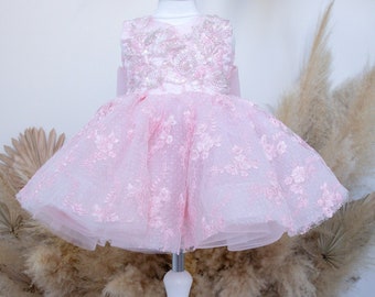 First Birthday Baby Dress, Blush Lace Toddler Dress, Flower Girt Dress, Prom Gown, Party Girl Dress, Cake Smash Photoshoot, Baptism Outfit