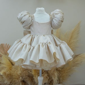 Gold Dress, Birthday Girl Dress, Flower Girl Dress, Short Puffy Sleeve, Brocade Prom Gown, Special Occasion Toddler Dress, Puffy Baby Dress