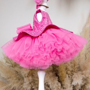 Rosa Baby Geburtstag Kleid, Prinzessinnen Kleid, Tutu Baby Kleid, 1. Geburtstag Outfit, funkelnde Blumenmädchen Kleid, Pailletten Kleid, Festival Outfit