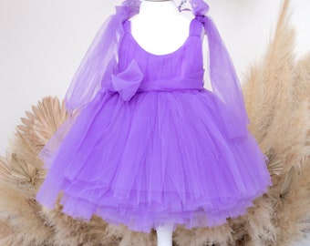 Purple Birthday Toddler Dress, Tutu Tulle Baby Dress, Flower Girl Dress, First Birthday, Graduation, Photoshoot Gown, Pageant Puffy Dress