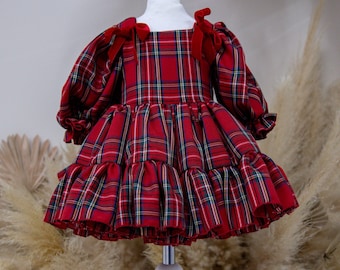 Red Plaid Xmas Baby Dress, Christmas Photoshoot, Puffy Sleeve, Tutu Flannel Toddler Gown, Pageant Knee Outfit, Kids Holiday Wear Red Plaid Xmas Baby Dress, Christmas Photoshoot, Puffy Sleeve, Tutu Flannel Toddler Gown, Pageant Knee Outfit, Kids Holiday Wear