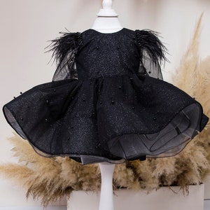 Black Glitter First Birthday Dress, Pearls Graduation Dress, Long Sleeve With Feathers, Tutu Prom Gown, Halloween Costume, Special Occasion