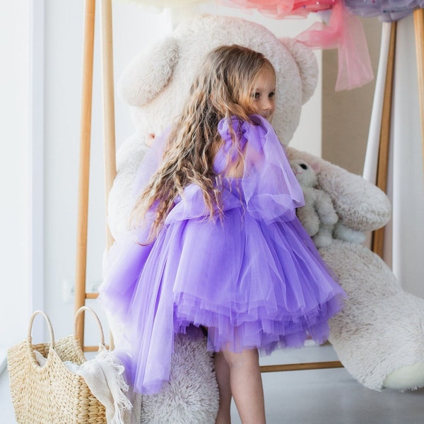 Birthday Kids Dress, Lilac Tutu Tulle Baby Dress, Flower Girl Dress, First Birthday, Graduation, Photoshoot Gown, Special Occasion Dress