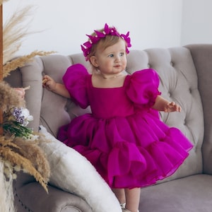 Fuchsia First Birthday Dress, Tutu Puffy Toddler Dress, Prom Gown, Dance Girl Dress, Special Occasion Baby Dress, Smash Cake Photo Dress