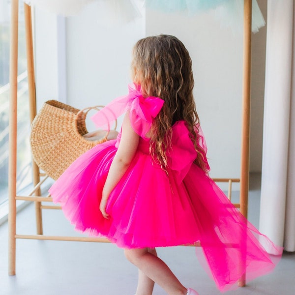 Baby Girl Birthday Dress, Bright Pink Tulle Dress, Flower Girl Dress, Graduation, Photoshoot Gown, Pageant Tutu Toddler Dress, Dance Dress