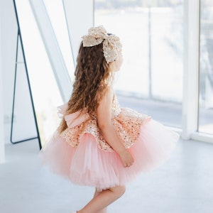 Gold & Rosa Baby Mädchen Kleid, funkelnde Geburtstags-Party-Outfit, Fotoshooting, Abschlussfeier, Blumenmädchen, Tutu Kleid