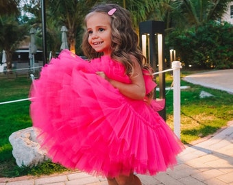 Birthday baby girl dress, short puffy tutu baby girl dress, photoshoot girl dress, first birthday party, tulle flower girl dress