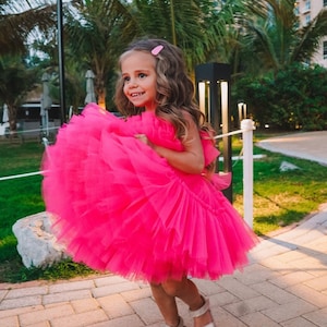 Birthday baby girl dress, short puffy tutu baby girl dress, photoshoot girl dress, first birthday party, tulle flower girl dress