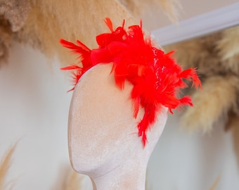 Bright Orange Feathers Crown, Pageant, Birthday Baby Girl Headband, Carnival, Prom Hair Accessory, Flower Girl Wedding Hawaii Style Headwear