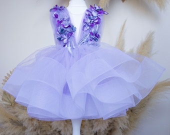 Graduation Floral Birthday Baby Dress, Lilac Flower Girl, Tutu Toddler Graduation Lavender, Purple Pageant, Formal Gown, Fairy Dress