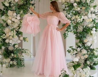 Ball Gown Mother For Weddings Bridal Dresses Mom And Daughter Princess Dresses  Light Pink Tulle Dress