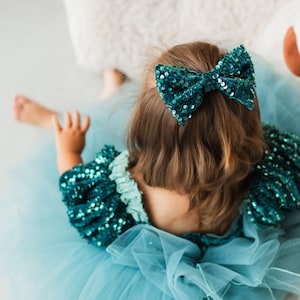 Laço de cabelo brilhante para menina, grampo de cabelo para festa de aniversário, faixa de cabeça para florista, acessório de cabelo verde de Natal, enfeite de cabelo com lantejoulas para criança