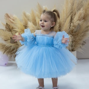 Blaues Baby Tutu erster Geburtstag Kleid, Blumenmädchen Kleid, extravagante geschwollene Tüll Kleinkind Kleid, besonderer Anlass, Kuchen Smash, Baby-Dusche-Geschenk