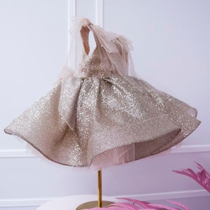 Gold Glitter Birthday Girl Dress, Flower Girl Dress, Tutu Toddler Dress, Sparkling Prom Gown, 1st Birthday Dress, Special Occasion Outfit