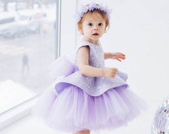 Lavendel Kleinkind Geburtstag Kleid, Pailletten Blumenmädchen Kleid, Tutu Schößchen Baby Kleid, funkelndes Abendkleid, Tanzkleid, Knie Mädchenkleid