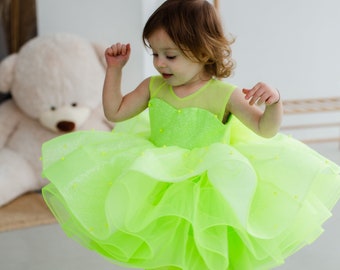 Hot Lime Tutu verjaardag babymeisje jurk, peuter feestjurk, glitter bloemenmeisje & afstudeerjurk, dansjurk, optocht, Smash Cake Gown