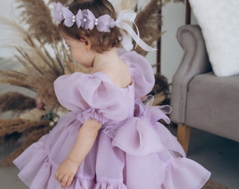 Pale Lilac Birthday Party Baby Dress, Flower Girl Dress, Puffy Toddler Dress, Tutu Prom Gown, Dance Girl Dress, Special Occasion Girl Dress