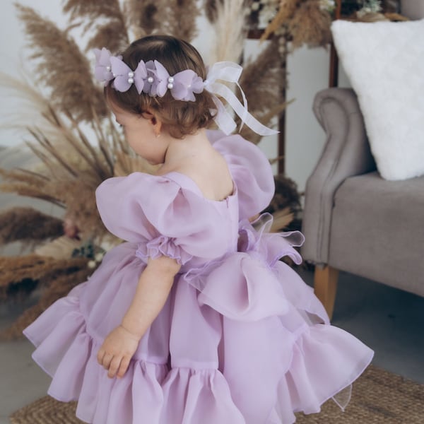Pale Lilac Birthday Party Baby Dress, Flower Girl Dress, Puffy Toddler Dress, Tutu Prom Gown, Dance Girl Dress, Special Occasion Girl Dress