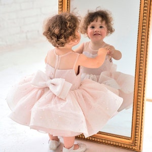 First Birthday Baby Dress, Pearls Flower Girl Dress, Tutu Toddler Dress, Prom Dress, Special Occasion Girl Dress, Glitter Princess Dress