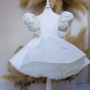 Ivory Flower Girl Dress, Pearls Birthday Party Dress, Tutu Pageant Baby Dress, Puffy Sleeve, Prom Dress, Formal Event Toddler Dress, Baptism