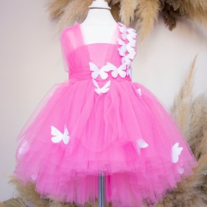 Pink Butterfly Birthday Baby Girl Dress, Flower Girl, Tutu Tulle Toddler Dress, Butterfly Prom Party Dress, Special Occasion, Fairy Dress
