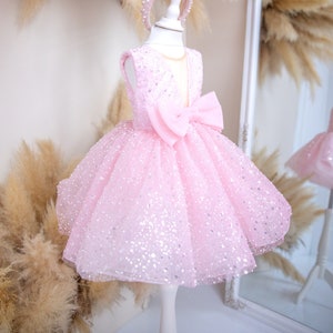 Pink Party & Photoshoot Girl Dress, Sparkling Birthday Gown, Flower Girl, Sequined Pageant Toddler Gown, Prom, Special Occasion Baby Dress