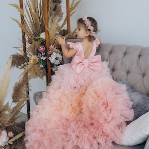 Blush pink Birthday Girl Dress toddler dress birthday dress low high girls dress blush girl dress ruffled tulle girl dress child dress
