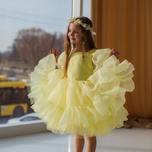 Yellow Birthday Girl Dress, Flower Girl Dress, Tutu Puffy Baby Dress, Christening Dress, Special Occasion Dress, Short Puffy Dress image 5