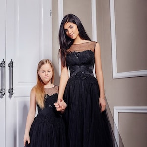 open lace back dress Ink Blue Satin Gowns for Mother & Daughter main image 0